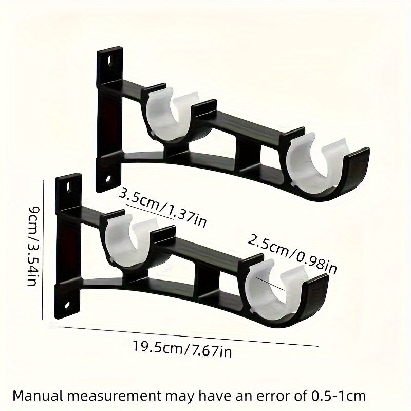 Rynx | 2 Sets Heavy Duty Curtain Rod Brackets - Black Metal Double Holder Hooks, Includes 4 Screws, Supports Up to 50kg