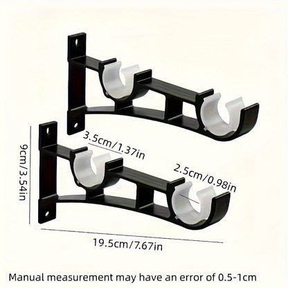 Rynx | 2 Sets Heavy Duty Curtain Rod Brackets - Black Metal Double Holder Hooks, Includes 4 Screws, Supports Up to 50kg