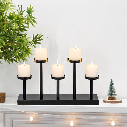 Rynx | Elegant Black Candelabra Table Decoration – 5-Column Candle Holder For Weddings, Parties, Dinner Table