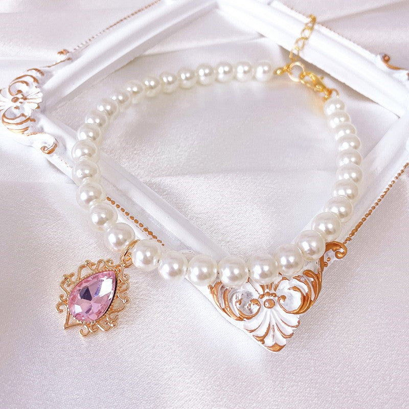 Rynx | Adjustable Pearl Pet Collar with Rhinestone Charm for Cats and Dogs