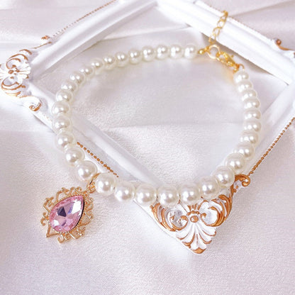 Rynx | Adjustable Pearl Pet Collar with Rhinestone Charm for Cats and Dogs
