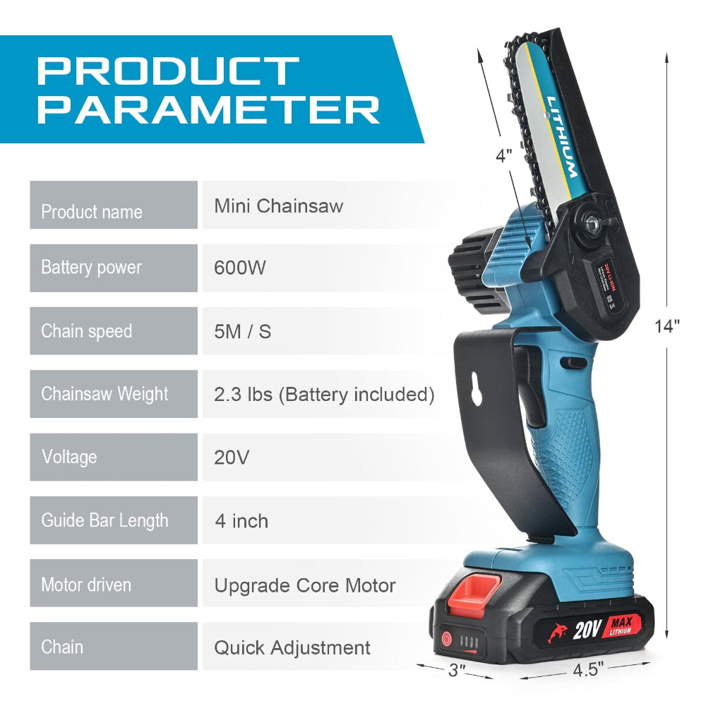Rynx | 4 inch wireless handheld mini chainsaw with portable battery-powered pruner