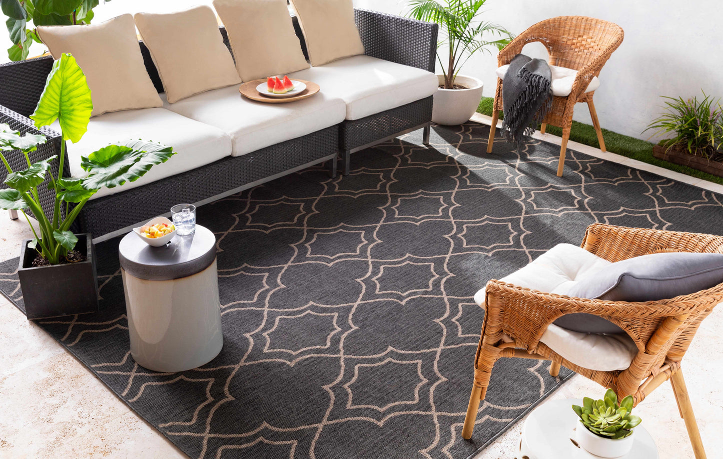 Rynx | Black modern farmhouse outdoor rug