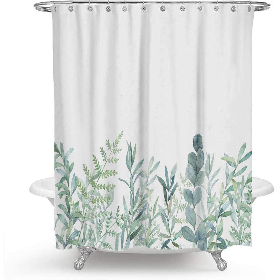 Rynx | Colorful Floral Print Polyester Shower Curtain with Nordic Green Leaf Design