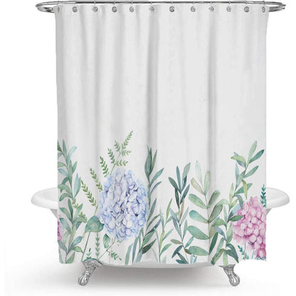 Rynx | Colorful Floral Print Polyester Shower Curtain with Nordic Green Leaf Design