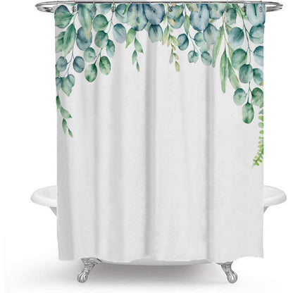 Rynx | Colorful Floral Print Polyester Shower Curtain with Nordic Green Leaf Design