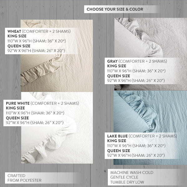 Rynx | Spring Refresh Ruffle Hem Comforter Set, Choose Your Style/Size