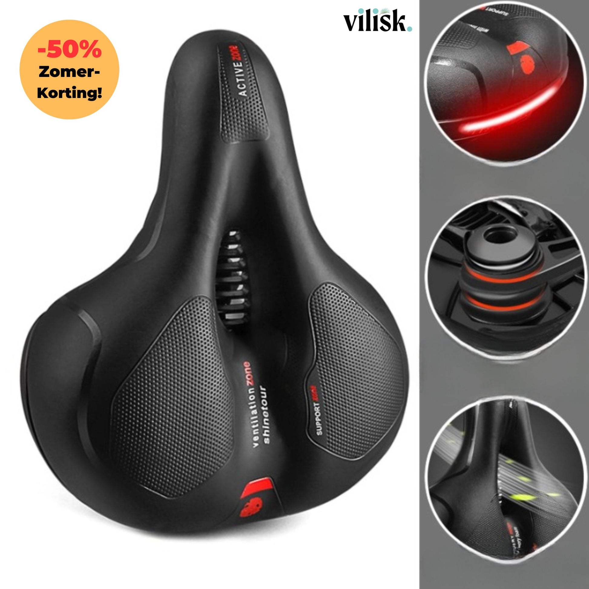 RYNX | Comfortable Bicycle Seat Against Back And Tailbone Pain Black Red