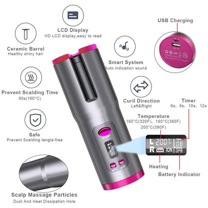 Rynx | Wireless Automatic Portable Ceramic Drum Hair Curling Iron