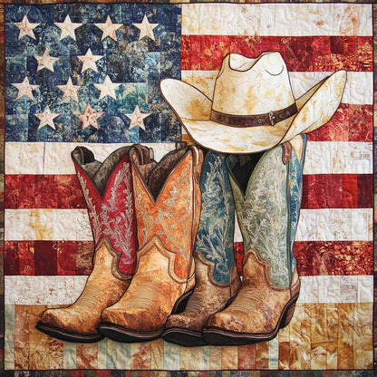 Rynx | Cowboy boots and American flag quilt