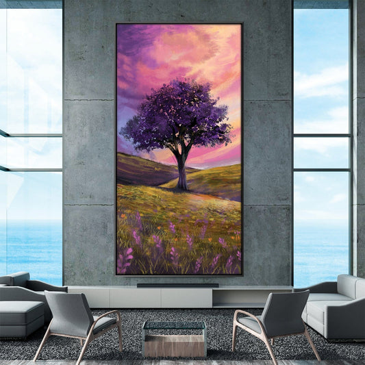 Rynx | Crimson Dusk and Lavender Flowers Canvas