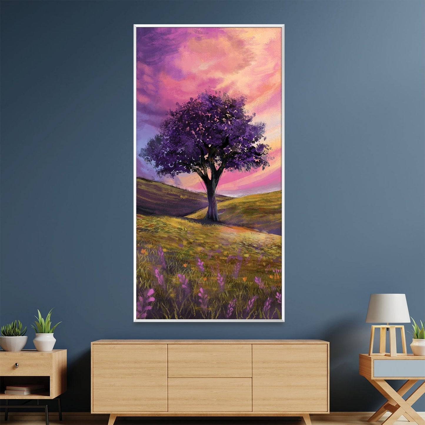 Rynx | Crimson Dusk and Lavender Flowers Canvas