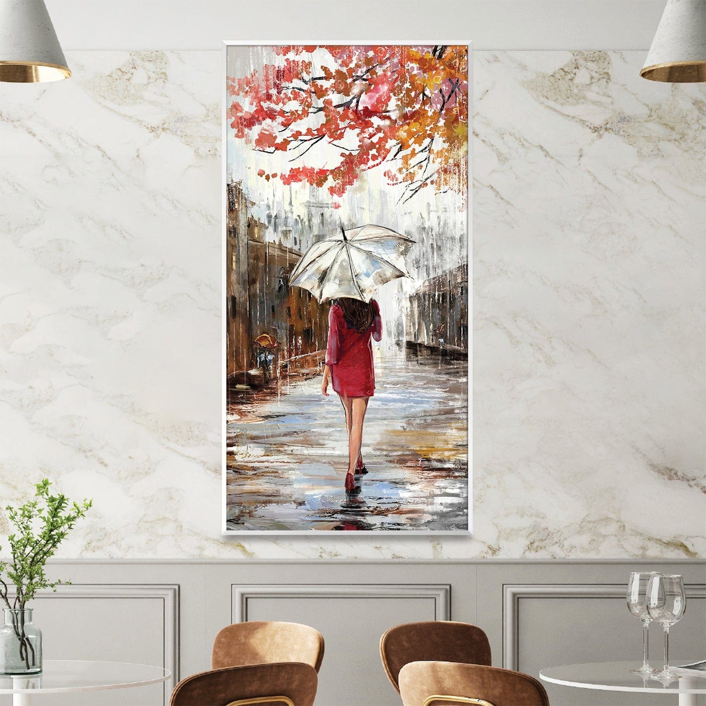 Rynx | Crimson Stroll on Rainy Day Canvas