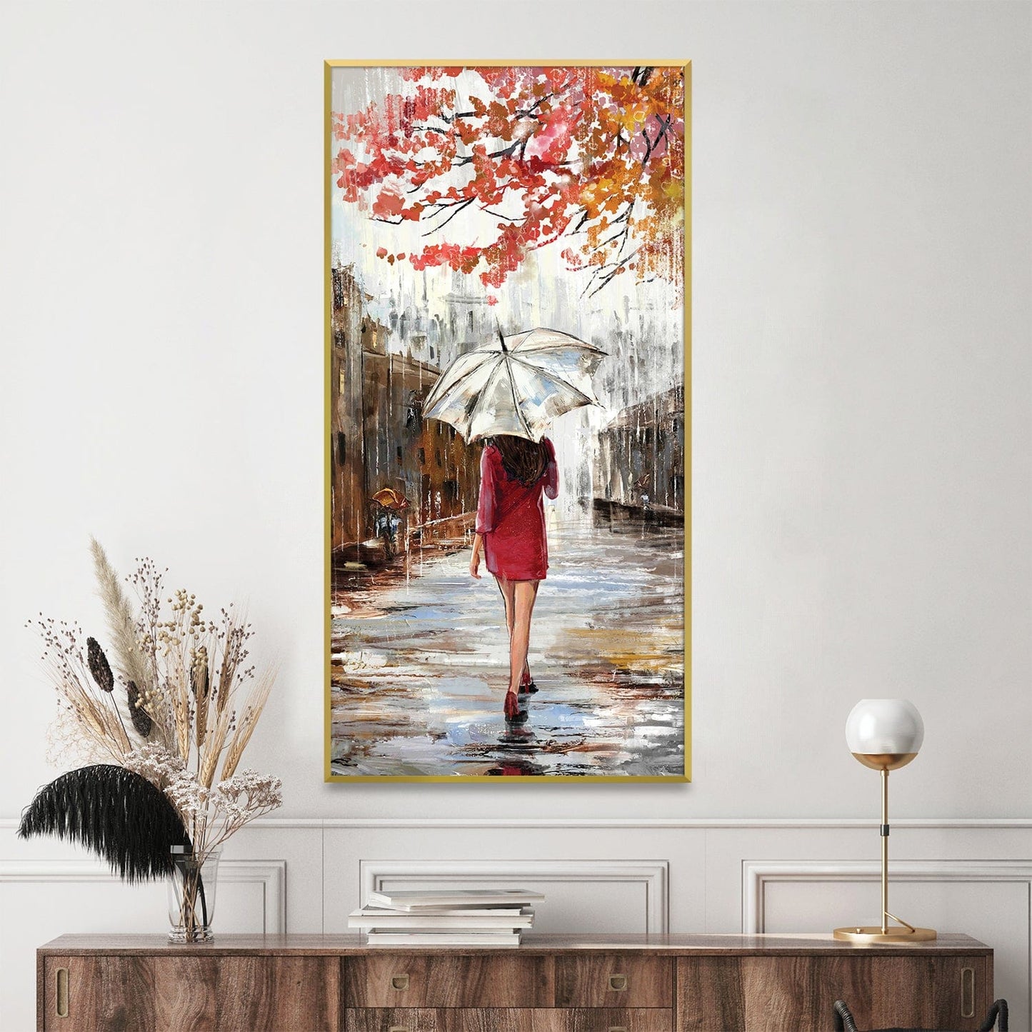 Rynx | Crimson Stroll on Rainy Day Canvas