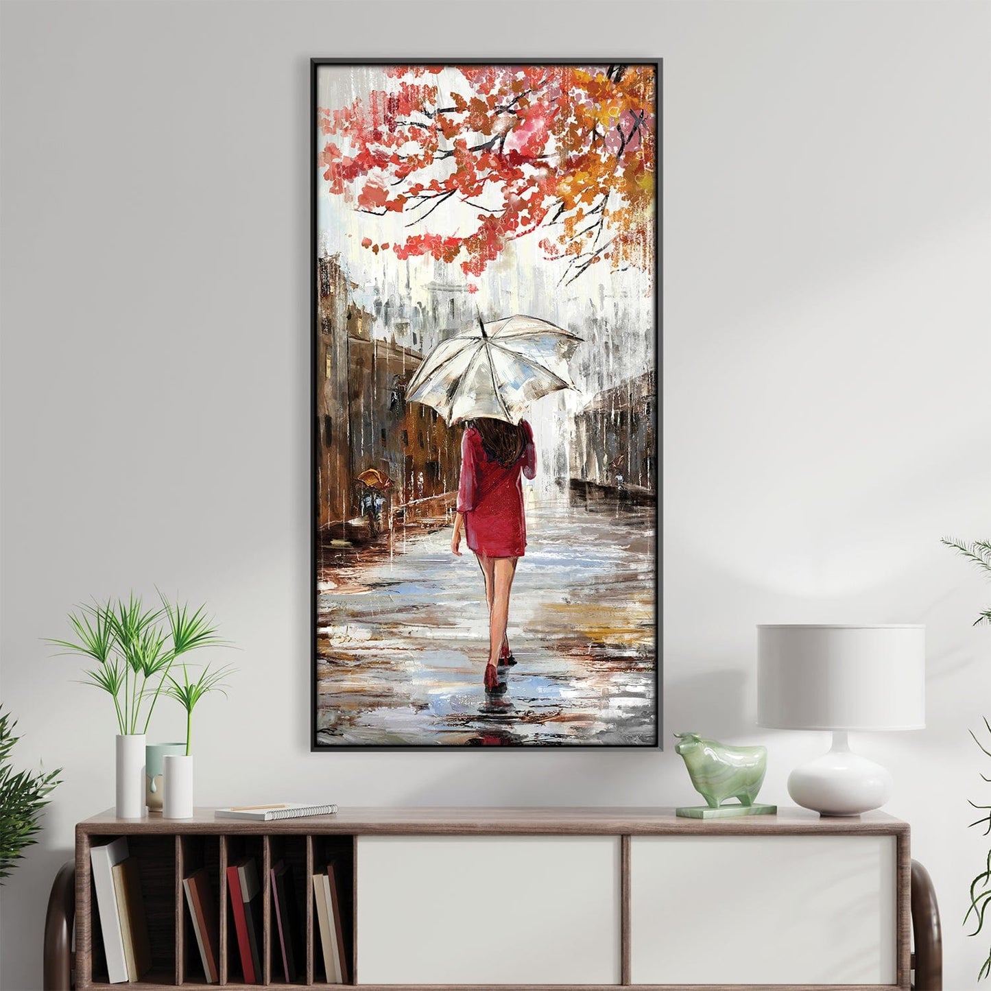 Rynx | Crimson Stroll on Rainy Day Canvas