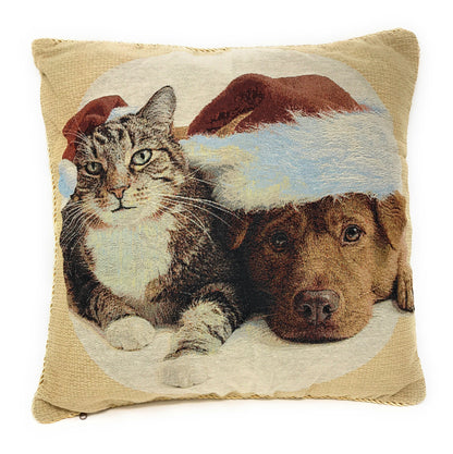 Rynx | Best Friend Pets Dog and Cat Christmas Tapestry Woven Throw Pillow Cover
