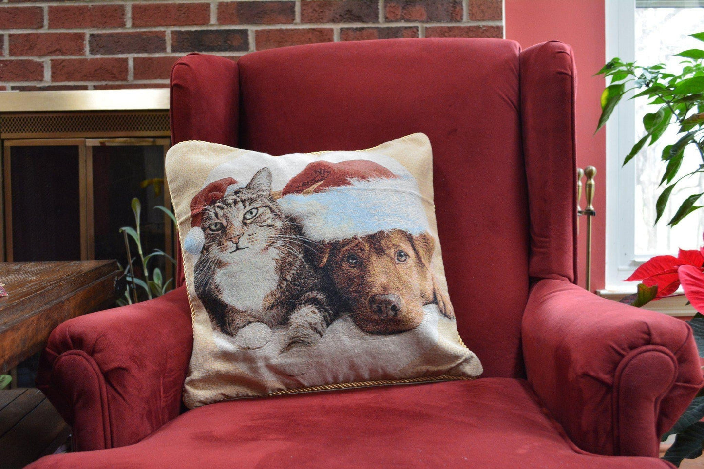 Rynx | Best Friend Pets Dog and Cat Christmas Tapestry Woven Throw Pillow Cover