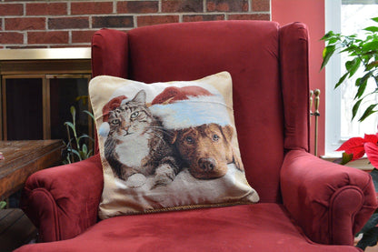 Rynx | Best Friend Pets Dog and Cat Christmas Tapestry Woven Throw Pillow Cover