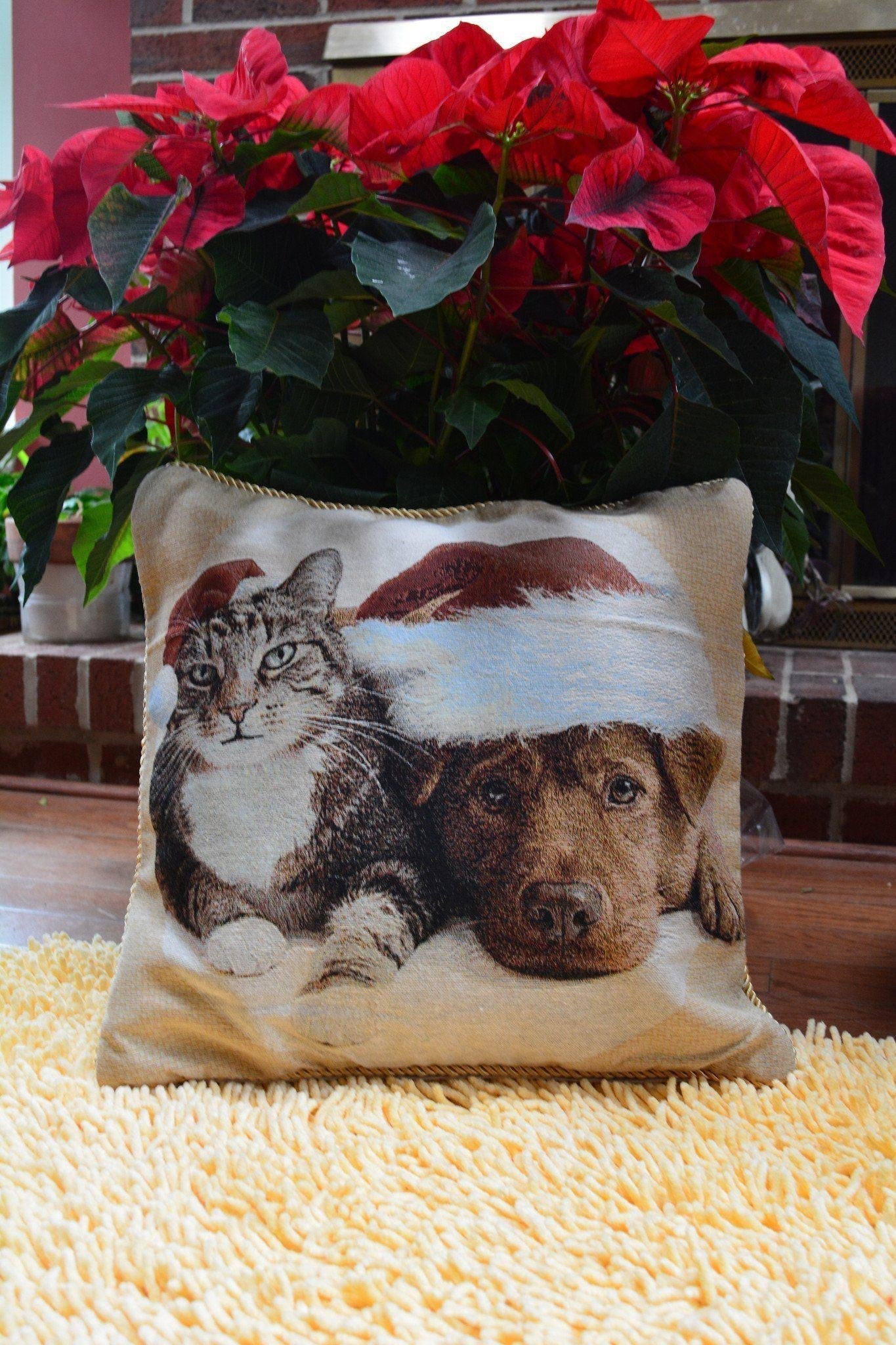 Rynx | Best Friend Pets Dog and Cat Christmas Tapestry Woven Throw Pillow Cover
