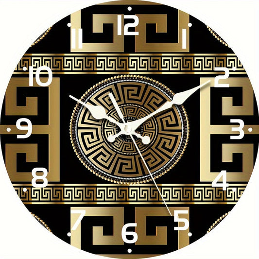 Rynx | Silent Non-Ticking Wooden Wall Clock - Greek Key Design, Quartz Mechanism