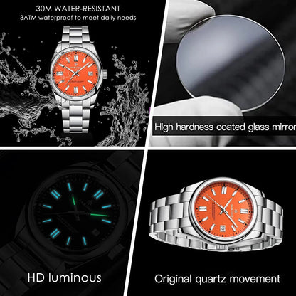 Rynx | Men's luxury analog quartz chronograph watch, waterproof stainless steel wristwatch
