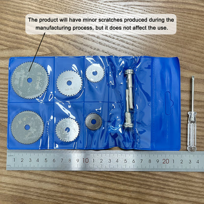 Rynx | 9pcs Cutting Wheel Set for Rotary Tools - HSS Saw Blades for Drills, Includes 6 Cutting Discs, 1/8" and 1/4" Round Shanks, Screwdriver for Wood, Plastic and Aluminum Cutting