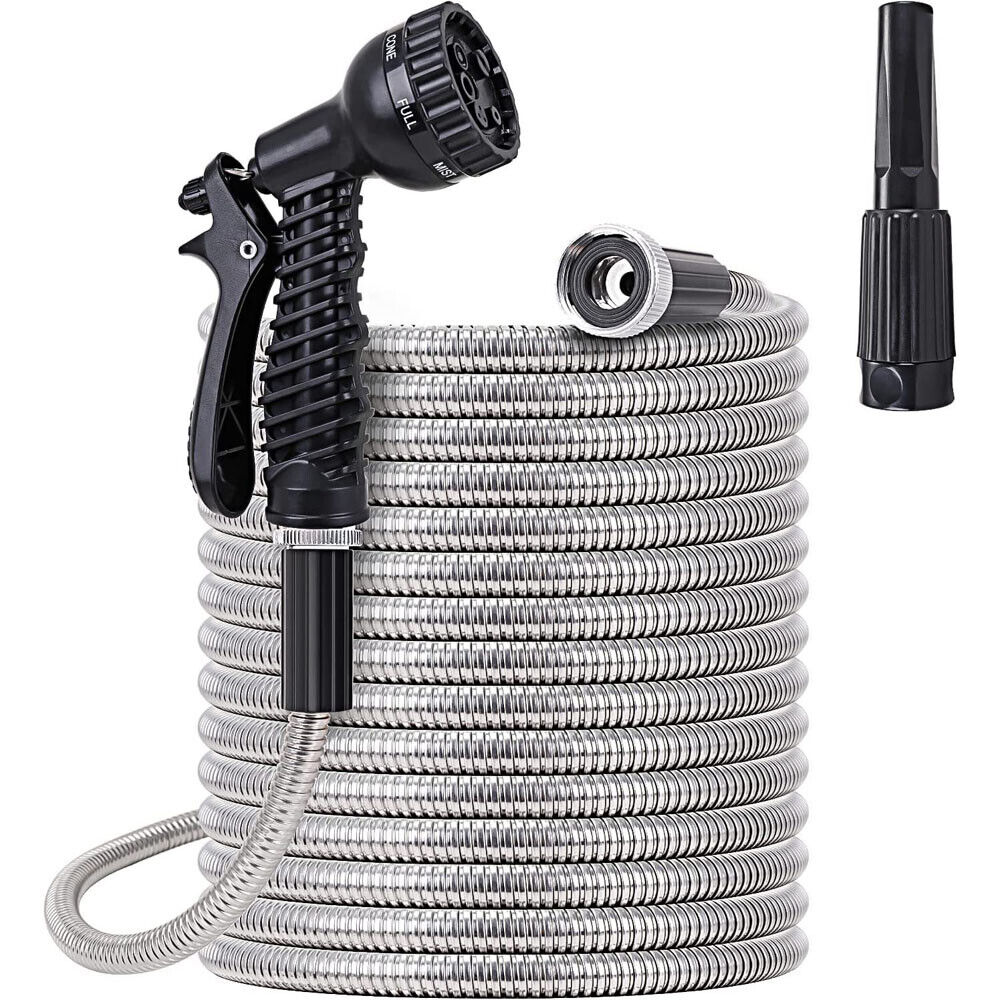 RYNX | 30m Garden Hose Stainless Steel Metal Super Tough & Flexible Water Hose