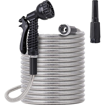 RYNX | 30m Garden Hose Stainless Steel Metal Super Tough & Flexible Water Hose