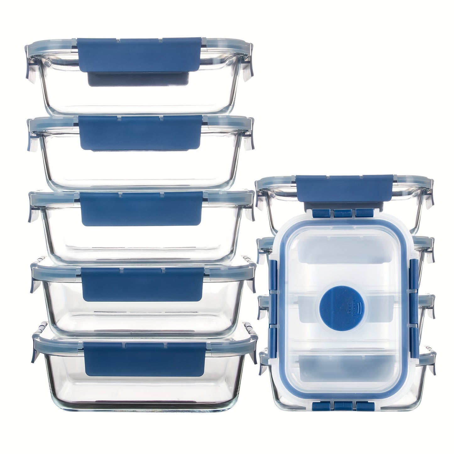 Rynx | 10-Pack Glass Meal Prep Containers Set with Airtight Lids – Durable Food Storage & Glass Lunch Boxes for Home, Kitchen, Office Navy Blue-A