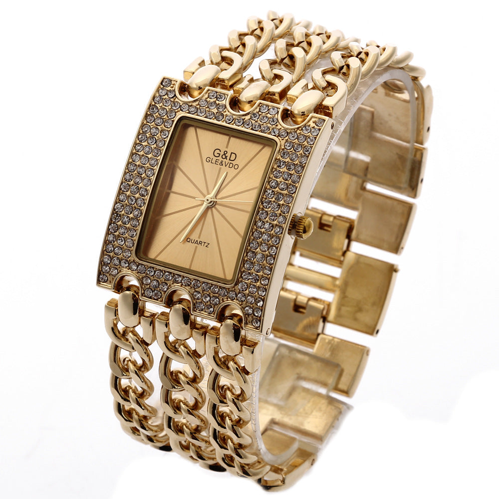 Rynx | Women's quartz watch with diamonds three links gold and rhinestone
