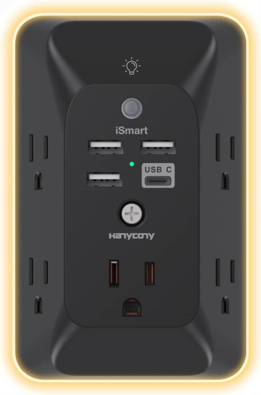 Rynx | Outlet Extender with Night Light, Multi Plug Outlet, USB Wall Charger Surge Protector