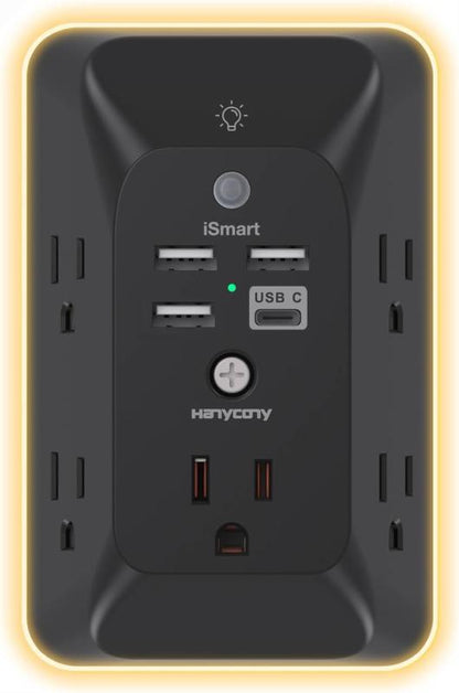 Rynx | Outlet Extender with Night Light, Multi Plug Outlet, USB Wall Charger Surge Protector