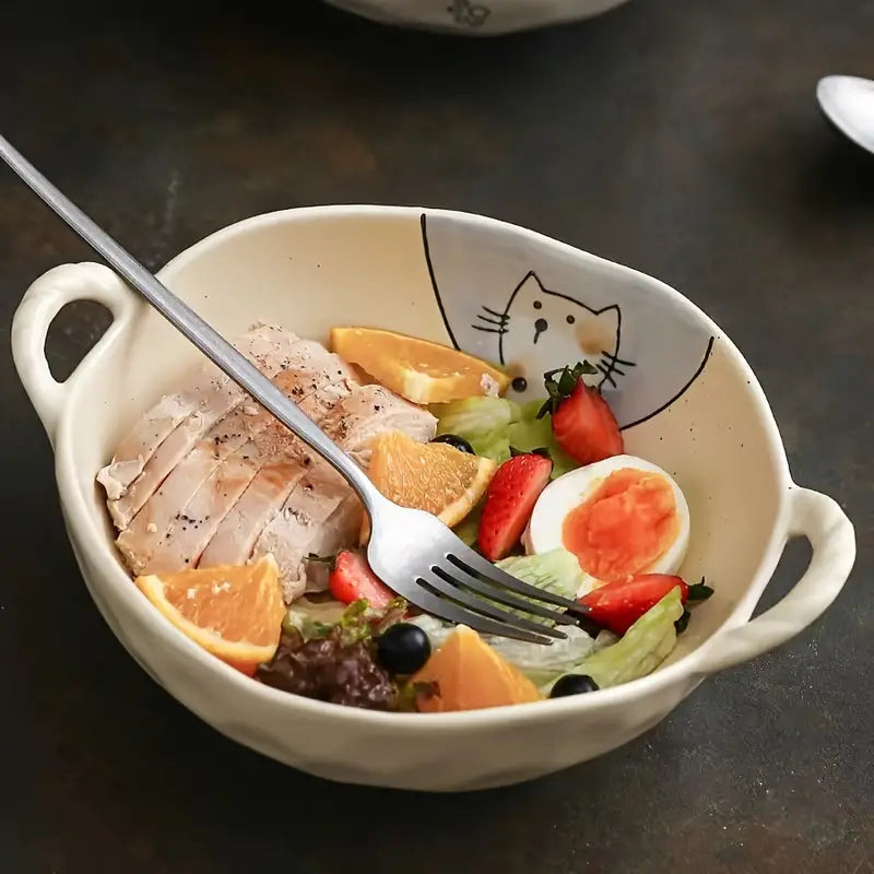 Rynx | 7.5 inch cat design ceramic soup bowl with handle