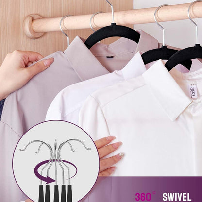 Rynx | 20/30/60 Pack Velvet Hangers - Premium Non-Slip Felt Hangers with Sturdy Black/White Finish - Heavy Duty Coat and Suit Hangers with Space-Saving 360° Rotating Rose Gold/Galvanized Metal Hook