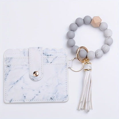 Rynx | Vibrant Leopard Print PU Tassel Wallet Keychain – Silicone Beaded Accessory with Detachable Camping Bag Clip, Stylish and Compact Travel Companion