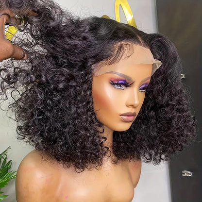 Rynx | Human Hair Front Lace Bobo Double Drawn Water Wave BOB Wig Overseas Trade Wig