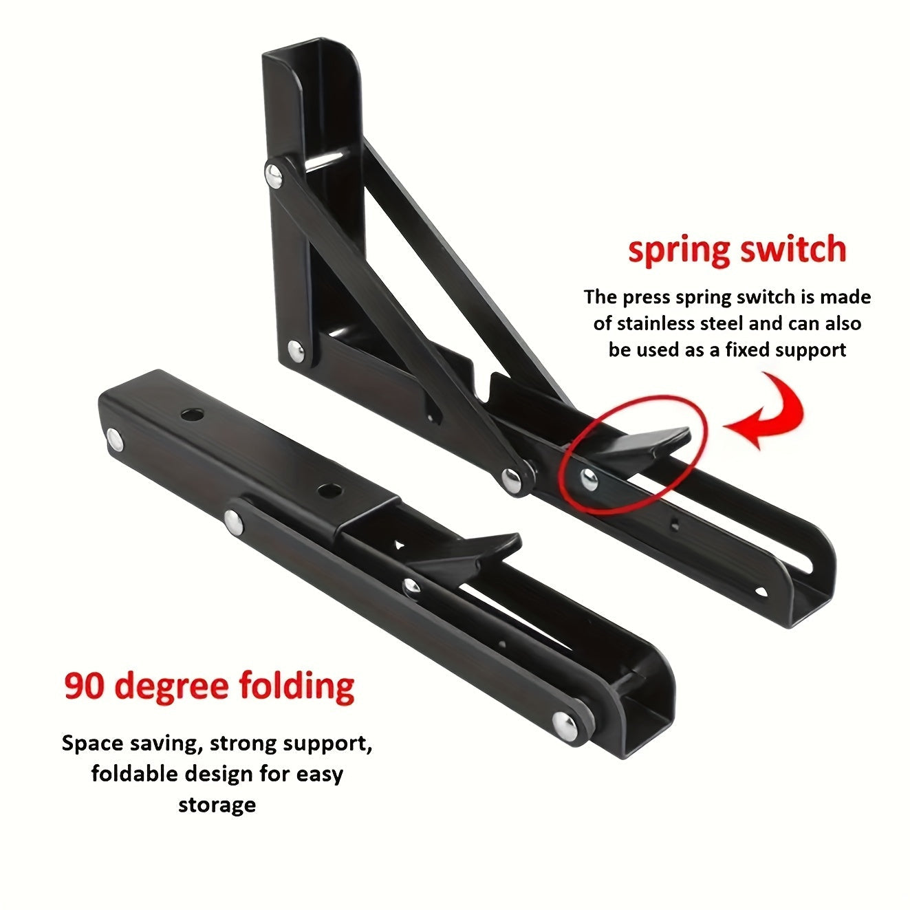 Rynx | 2-Piece Heavy-Duty Steel Folding Shelf Brackets – Space-Saving L-Shaped Table Hinge, Wall-Mounted with Screws, Sturdy and Adjustable