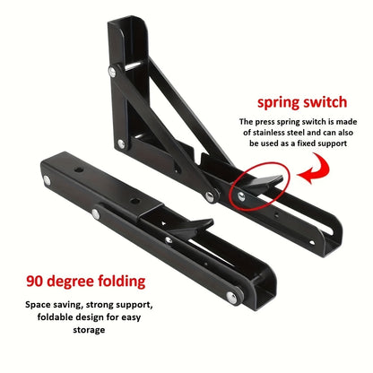 Rynx | 2-Piece Heavy-Duty Steel Folding Shelf Brackets – Space-Saving L-Shaped Table Hinge, Wall-Mounted with Screws, Sturdy and Adjustable