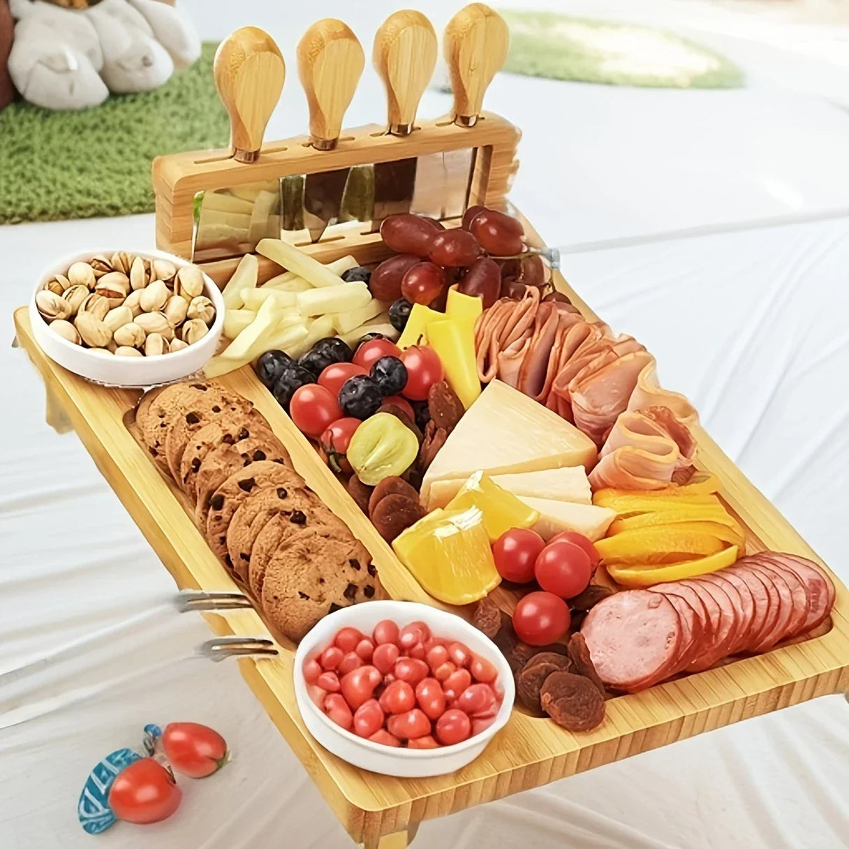Rynx | Wood Cheese Board with Knife and Fork – Elegant Serving Board for Kitchen or Dining Room