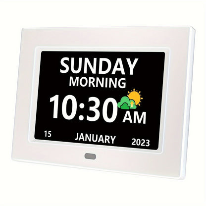 Rynx | 7-Inch Digital Clock for Seniors - Day & Date Display, Customizable Alarms, Medicine Reminders, 3 Modes, Large Font, Ideal for Elderly and Dementia Patients, Black