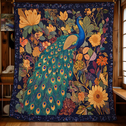 Rynx | Peacock in Sunflower Garden Quilt