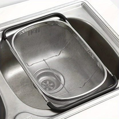 Rynx | Stainless Steel Sink Colander and Vegetable Washing Basket - Adjustable Strainer Rack for Fruits and Vegetables - Multifunctional Kitchen Gadgets and Accessories