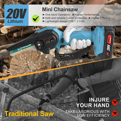 Rynx | 4 inch wireless handheld mini chainsaw with portable battery-powered pruner