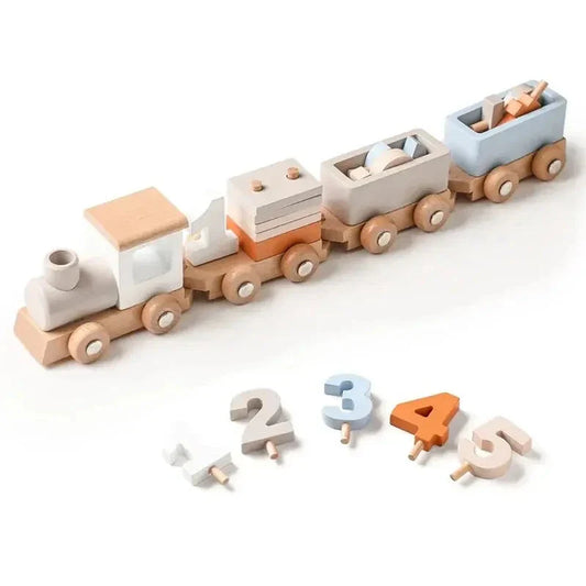 Rynx | Educational Wooden Train Set for Babies - Montessori-Inspired Learning Toy with Trolley and Number Blocks