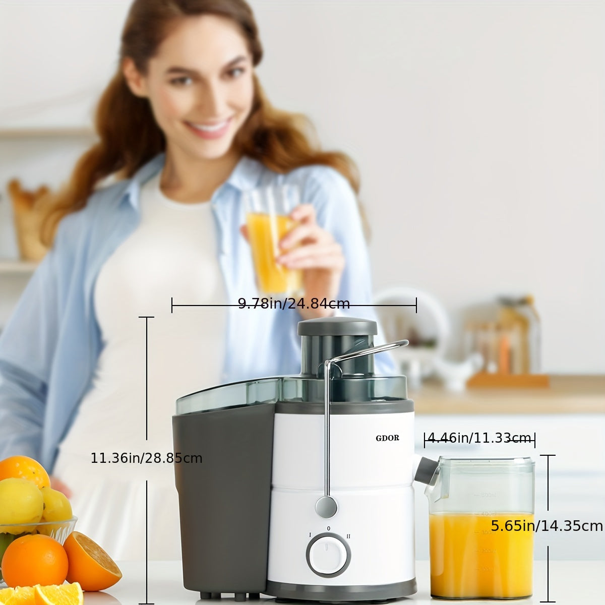 Rynx | 800W GDOR Power Centrifugal Juicer - 3" Wide Feed Chute, Dual Speed Settings, Anti-Drip, BPA-Free | Efficient Juice Maker for Fruits and Vegetables | Easy Cleaning, Compact Design - White