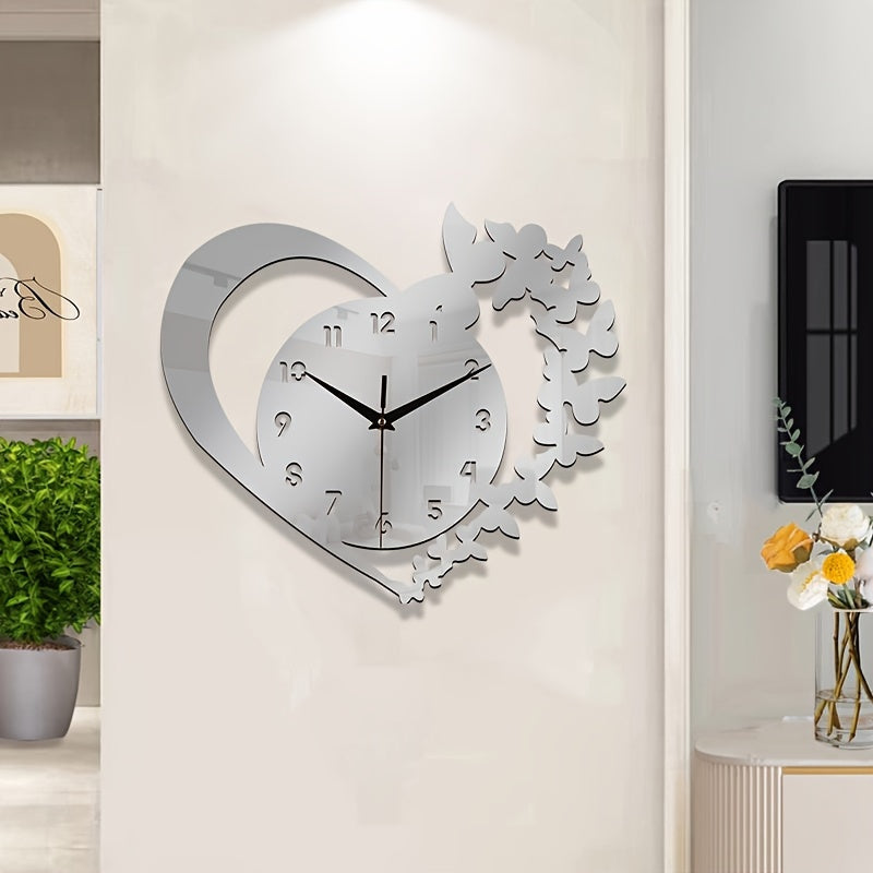 Rynx | Silent Heart-Shaped Acrylic Wall Clock - Frameless Love Design for Living Room, Bedroom & Office