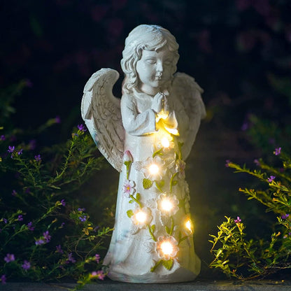 Rynx | Sunny garden statue with succulent plants and LED lights, outdoor garden decor