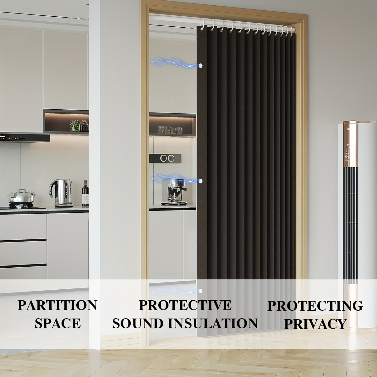 Rynx | Waterproof and Scratch-Resistant Folding Door Curtain - Versatile for Kitchen, Office, Dining Room, Living Room, Bedroom | Invisible Partition, Easy Care, Polyester and Oxford Fabric, All-Season Modern Style with Magnetic Closure
