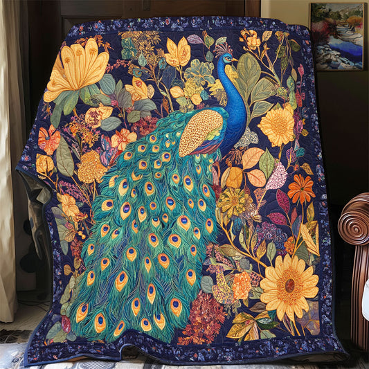 Rynx | Peacock in Sunflower Garden Quilt