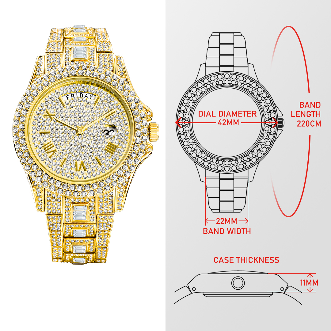 RYNX | Calendar Quartz Watches Luxury Full Diamond Watches For Men